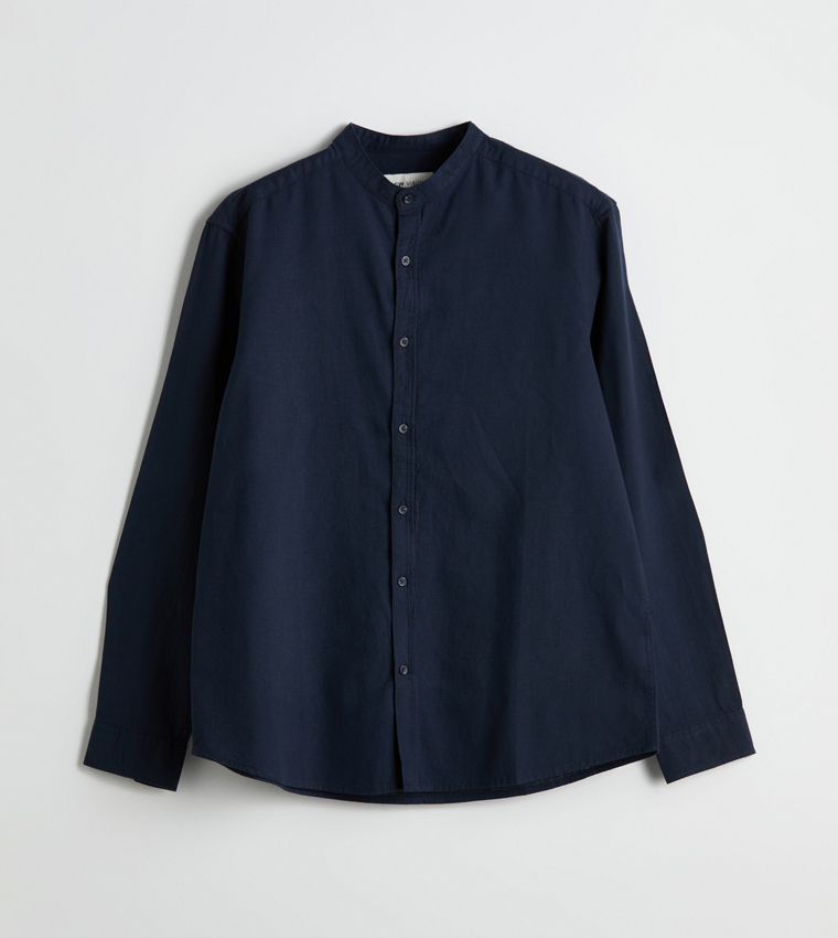 Linen-Blend Regular Fit Long Sleeves Shirt