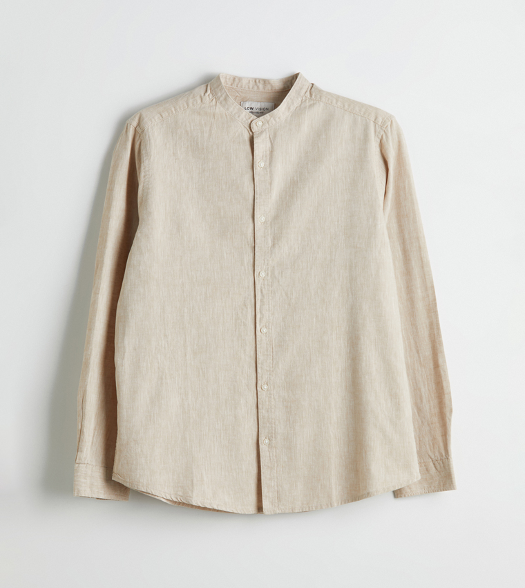 Linen-Blend Regular Fit Long Sleeves Shirt