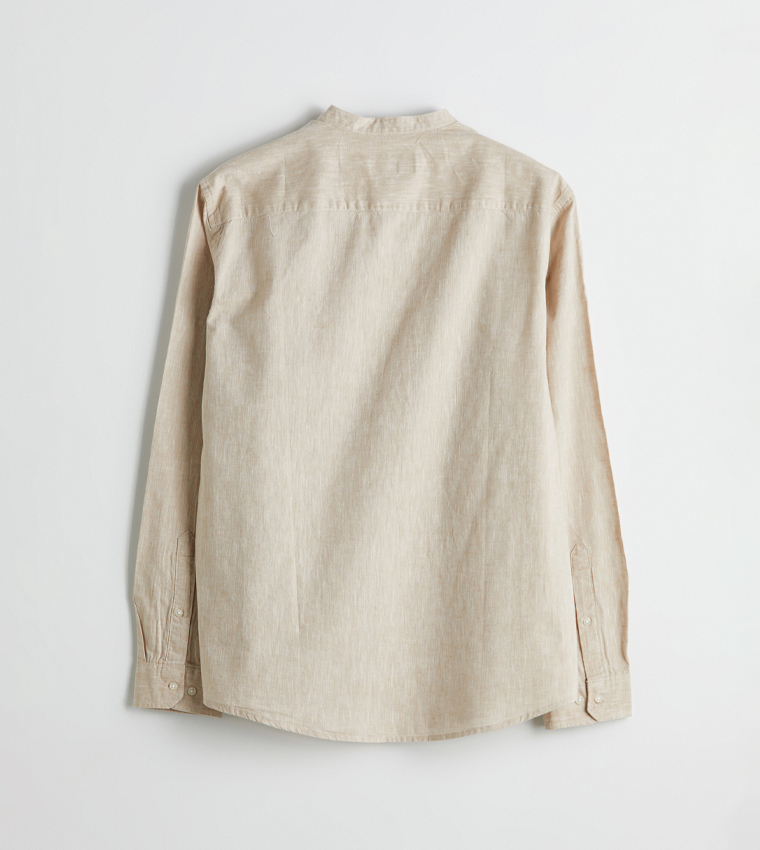 Linen-Blend Regular Fit Long Sleeves Shirt