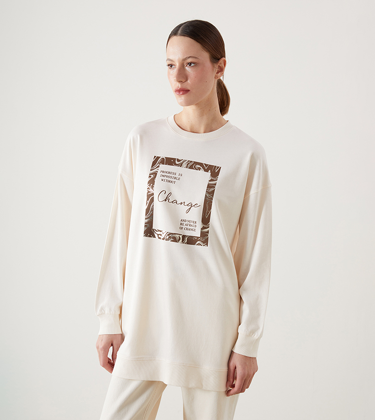 Printed Long Sleeves Sweatshirt Tunic