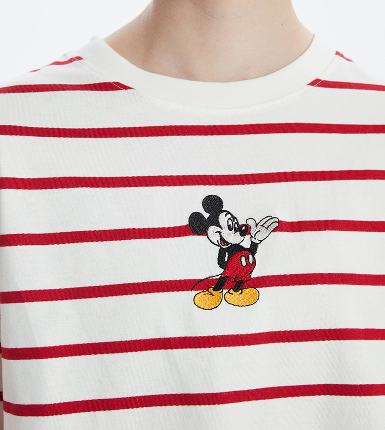 Mickey Mouse Embroidered Short Sleeves Crop T-Shirt