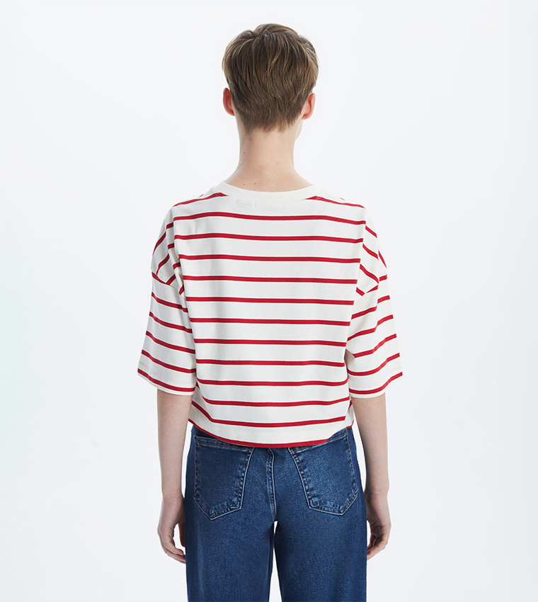 Mickey Mouse Embroidered Short Sleeves Crop T-Shirt