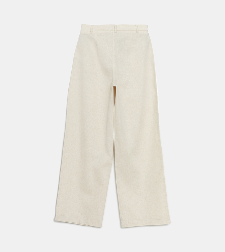 Pleated Linen Blend Straight Fit Trouser