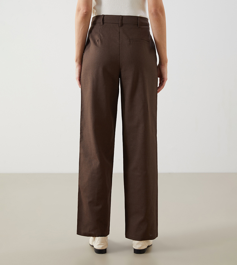 Solid Button Closure High-Rise Trousers