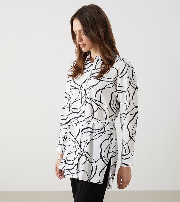 Patterned Long Sleeves Tunic Shirt