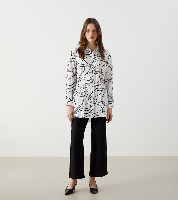 Patterned Long Sleeves Tunic Shirt