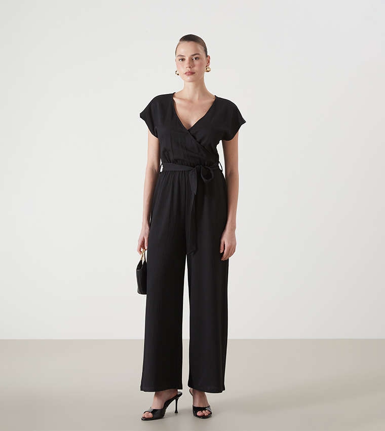 Textured Short Sleeves Jumpsuit