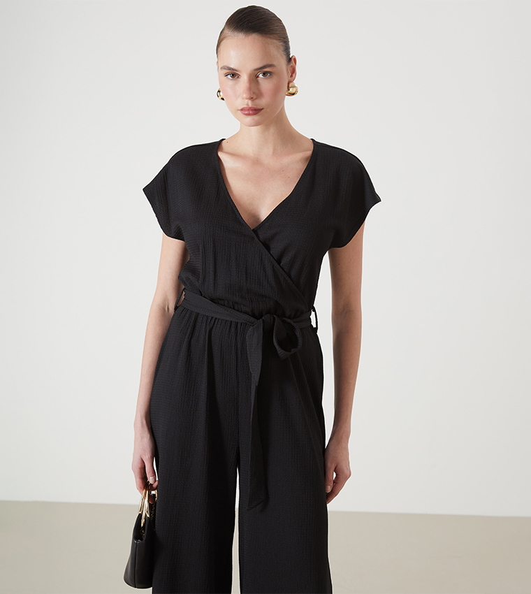 Textured Short Sleeves Jumpsuit