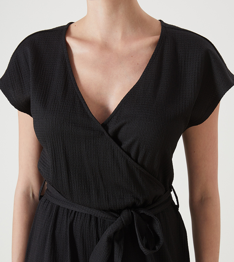 Textured Short Sleeves Jumpsuit