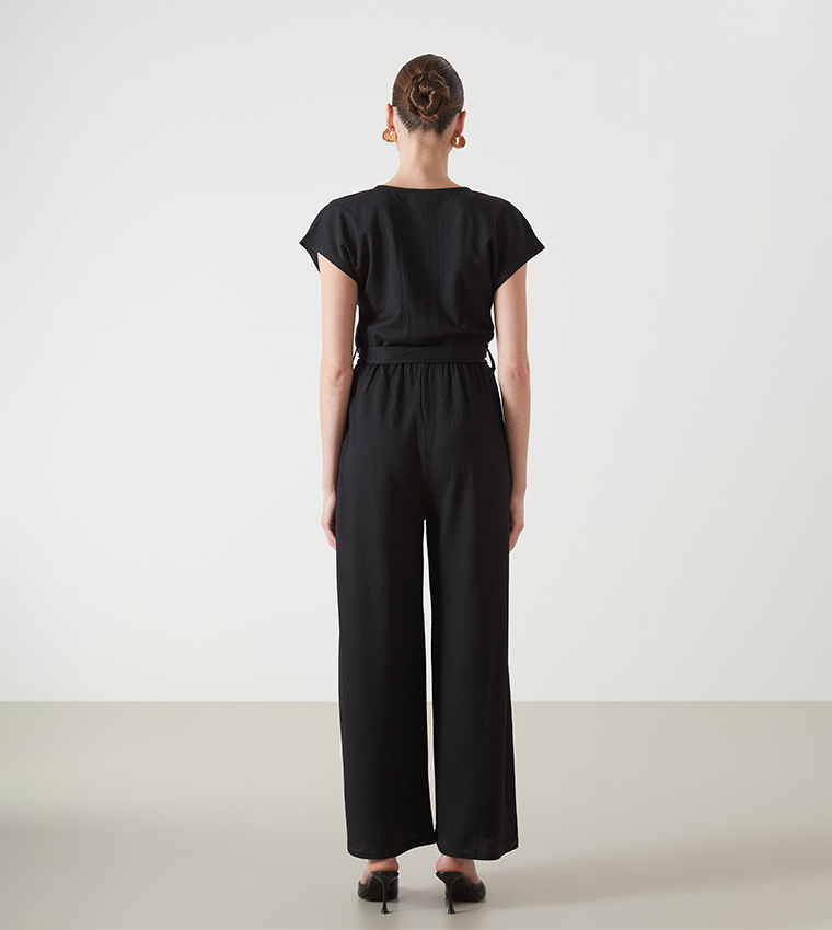 Textured Short Sleeves Jumpsuit
