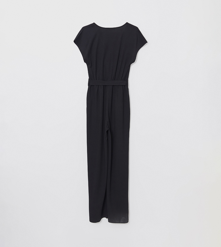 Textured Short Sleeves Jumpsuit