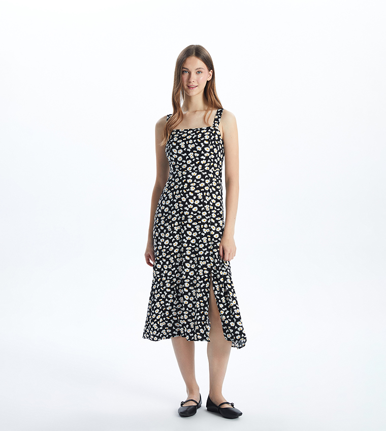 Floral Printed Slit Midi Dress