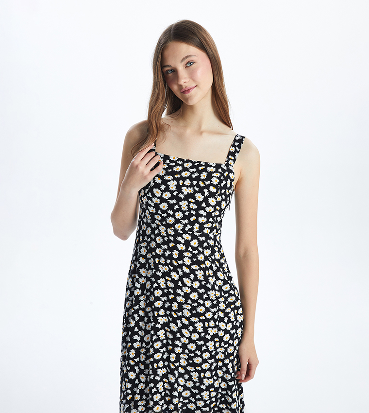 Floral Printed Slit Midi Dress