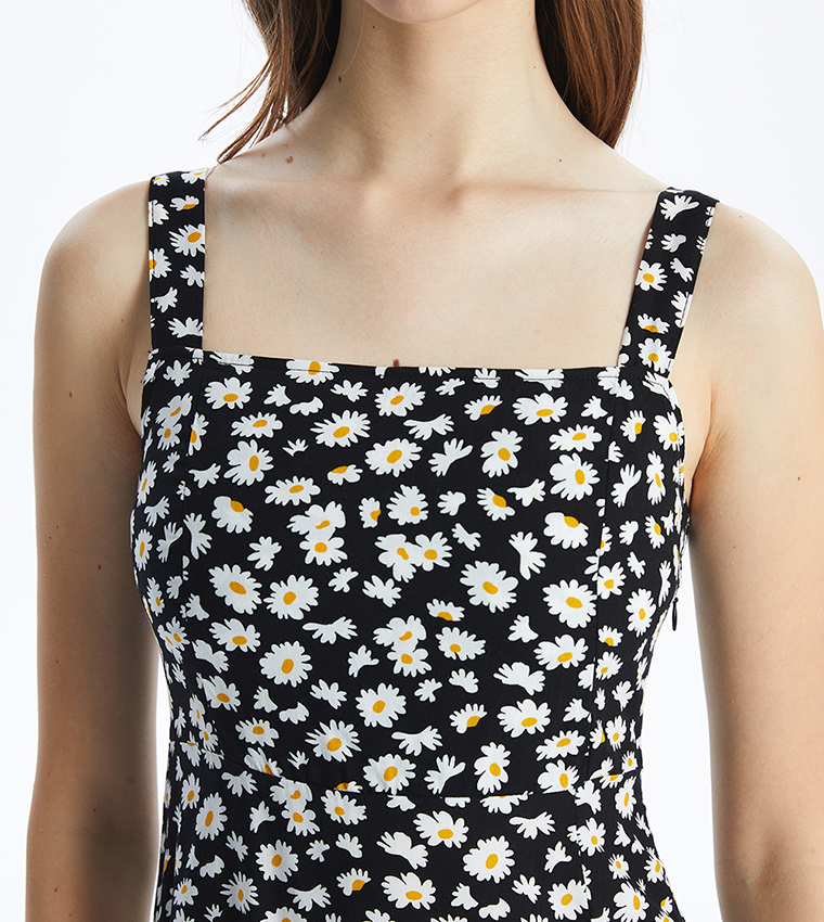 Floral Printed Slit Midi Dress