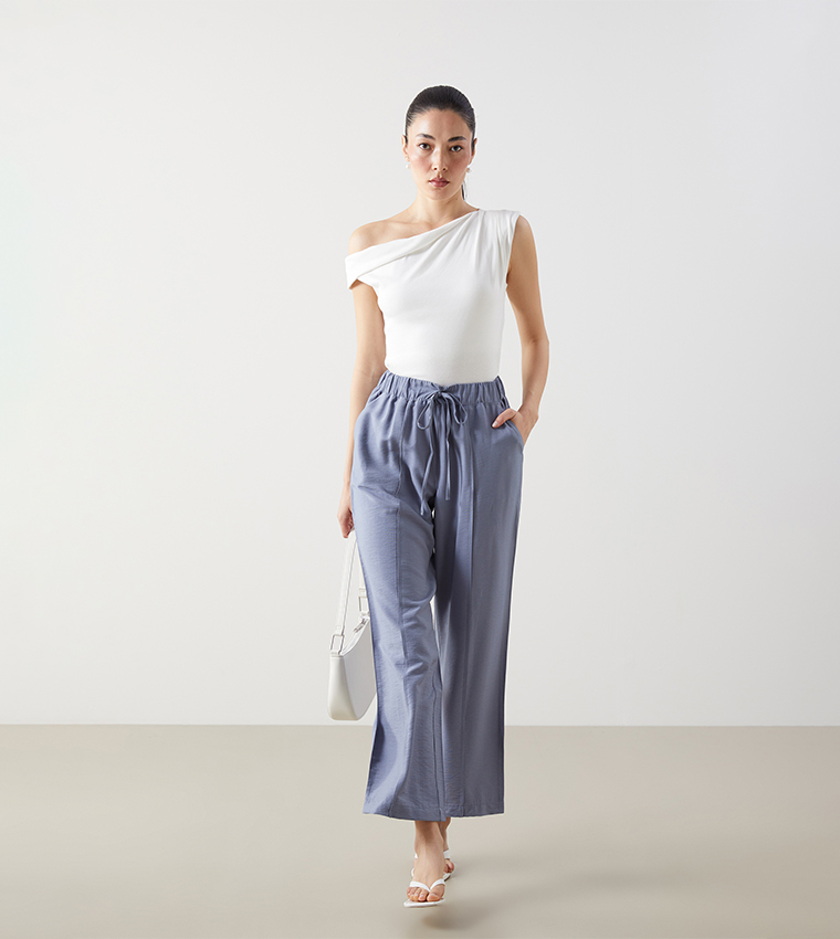 Textured Drawstring Waist Woven Pants