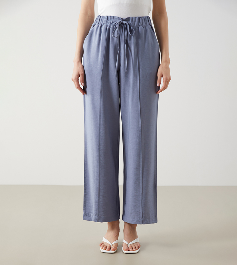 Textured Drawstring Waist Woven Pants