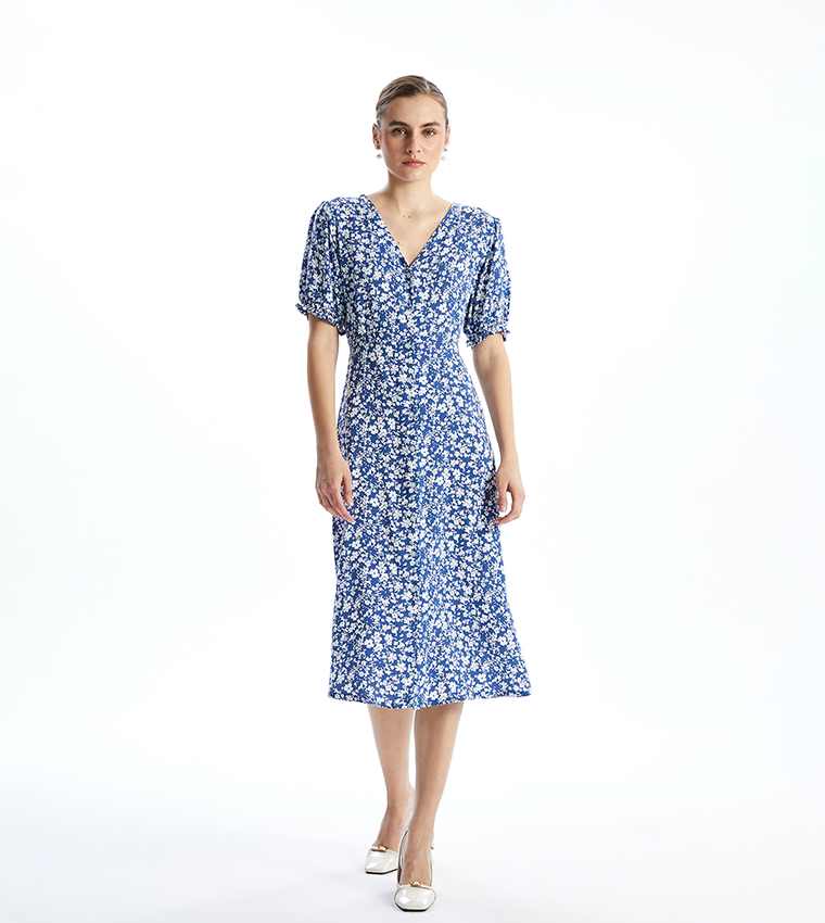 Printed Short Sleeves Midi Dress