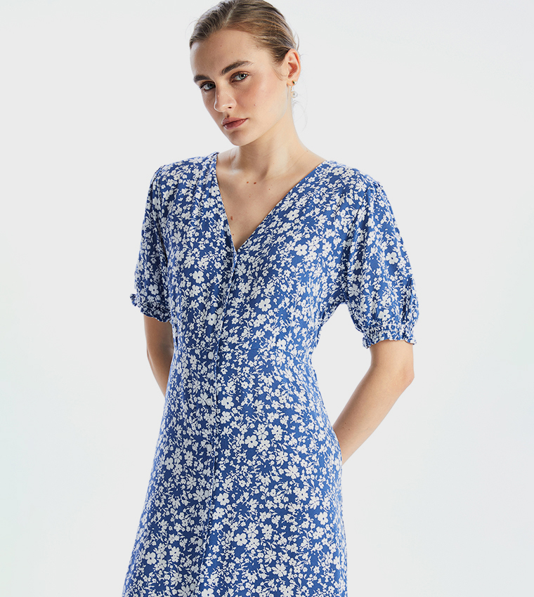 Printed Short Sleeves Midi Dress