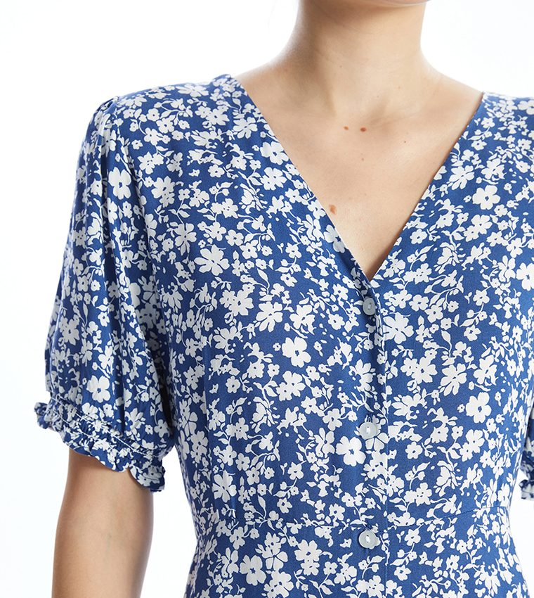 Printed Short Sleeves Midi Dress