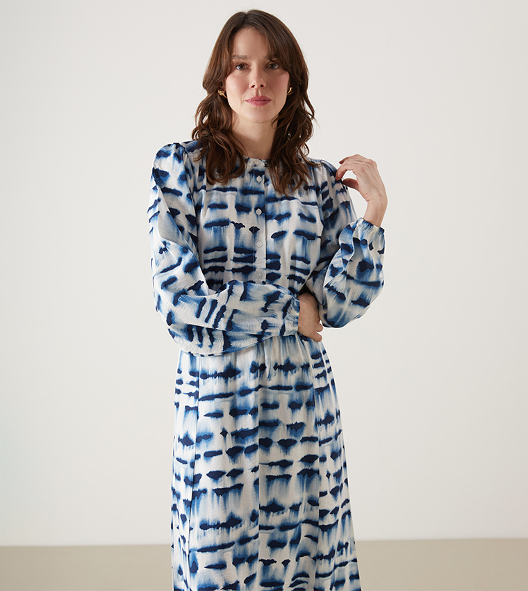 Patterned Long Sleeves Maxi Dress
