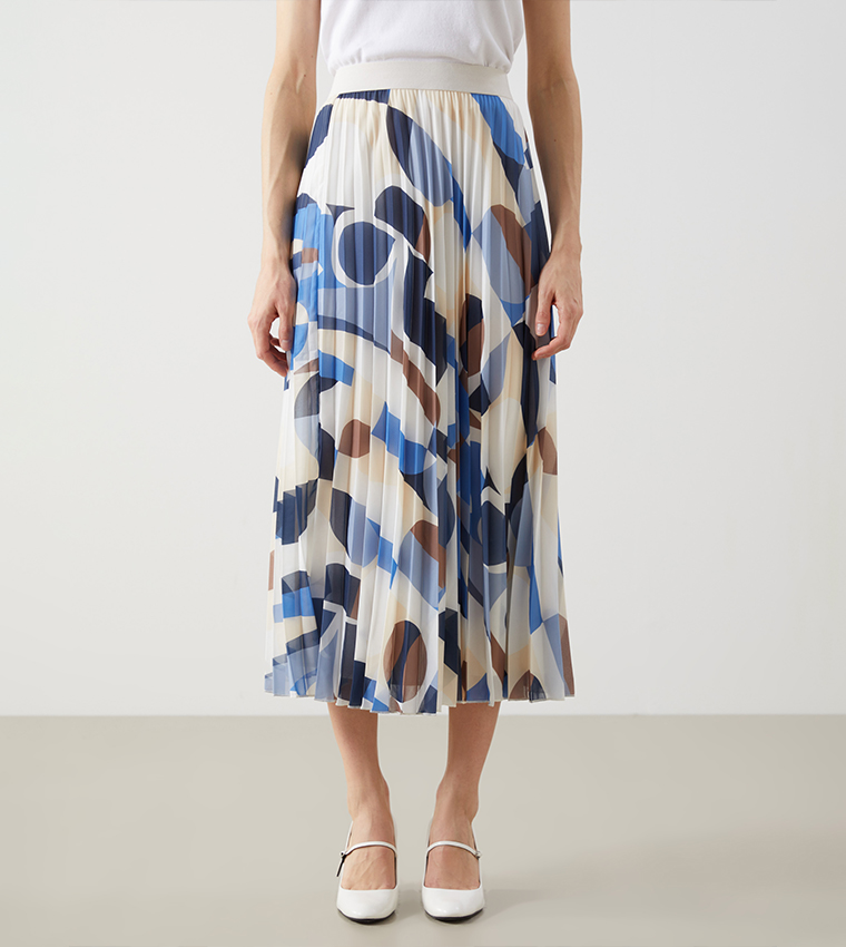 Patterned Elastic Waist Midi Skirt