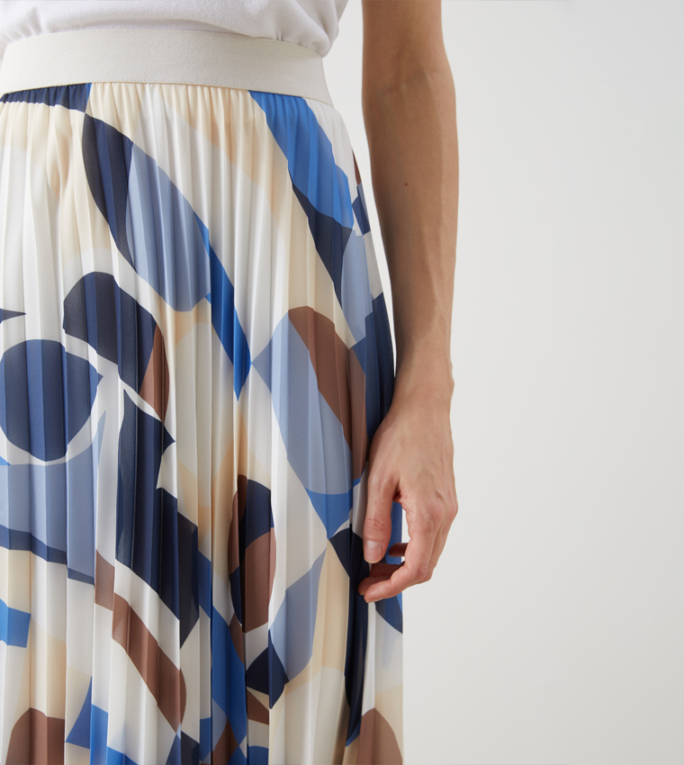 Patterned Elastic Waist Midi Skirt