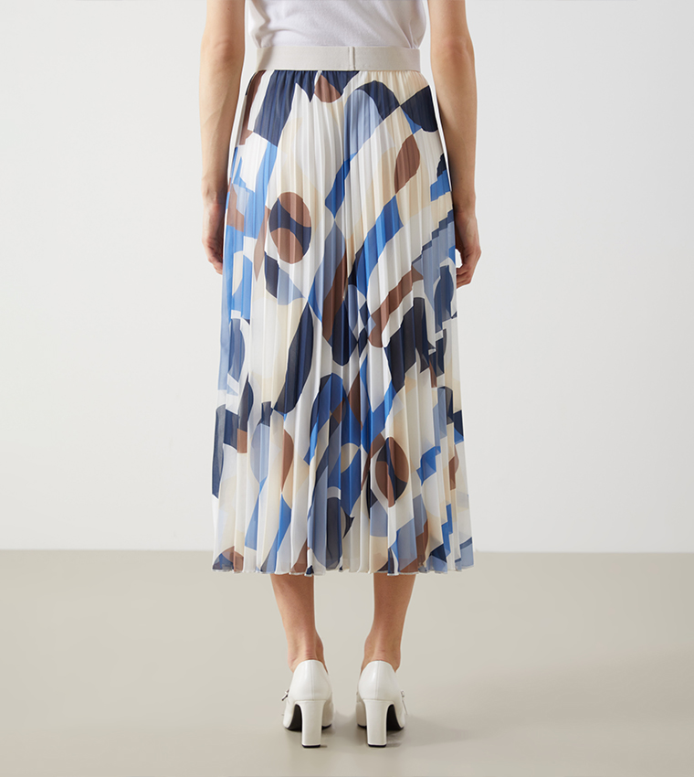 Patterned Elastic Waist Midi Skirt