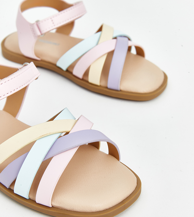 Color Block Criss-Cross Flat Sandals