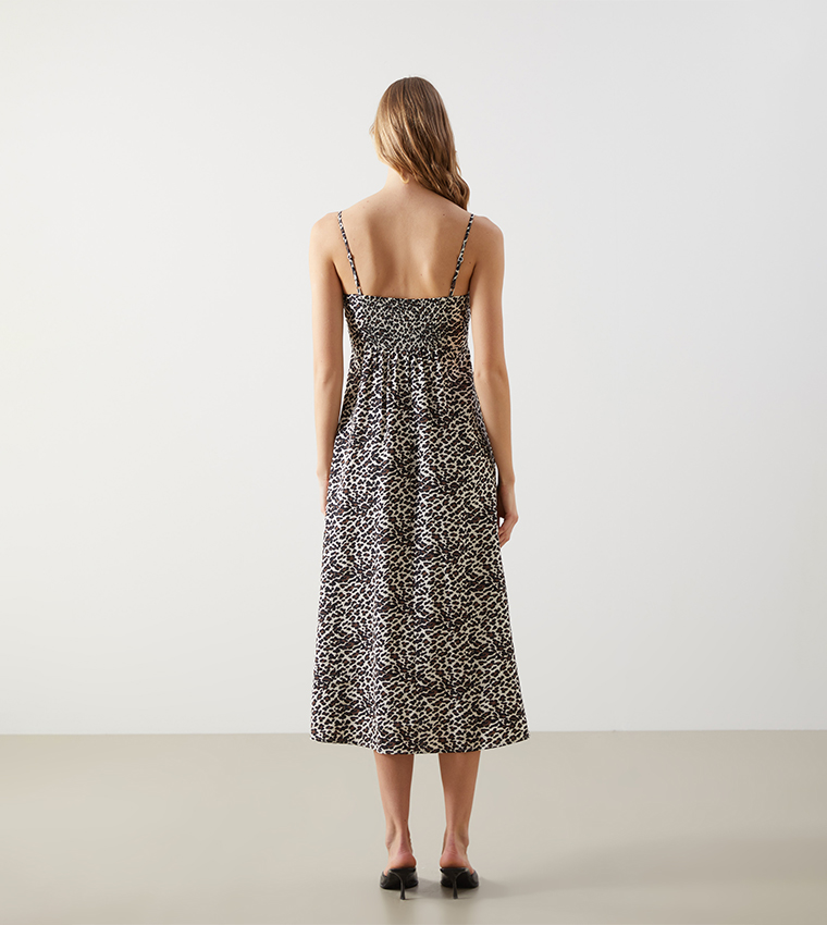 Leopard Print Strappy Midi Dress