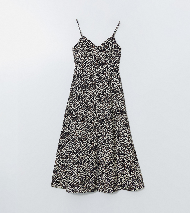 Leopard Print Strappy Midi Dress