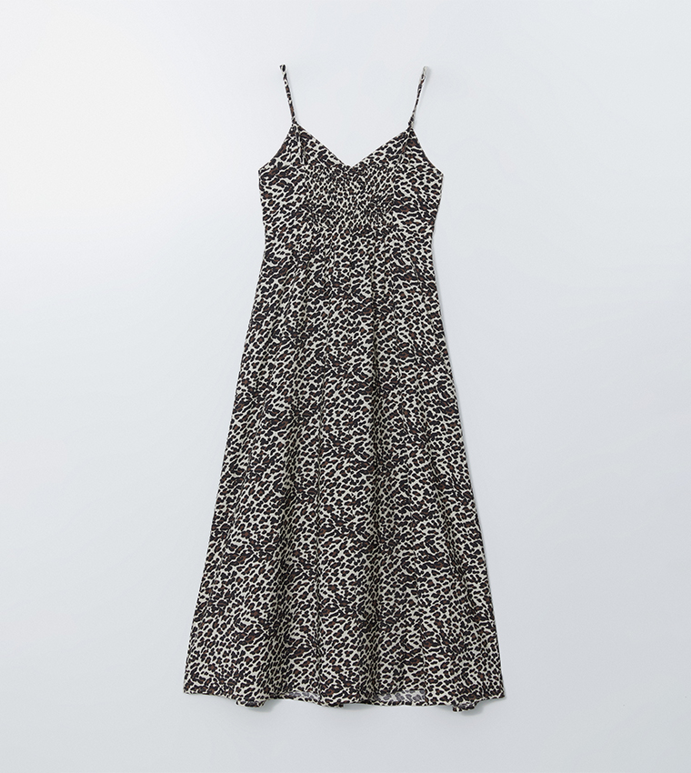 Leopard Print Strappy Midi Dress