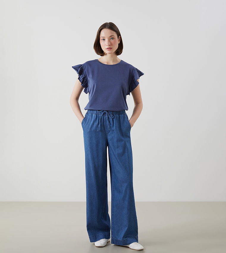Drawstring Waist Wide Leg Jeans