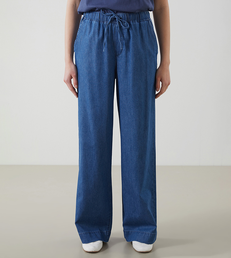 Drawstring Waist Wide Leg Jeans