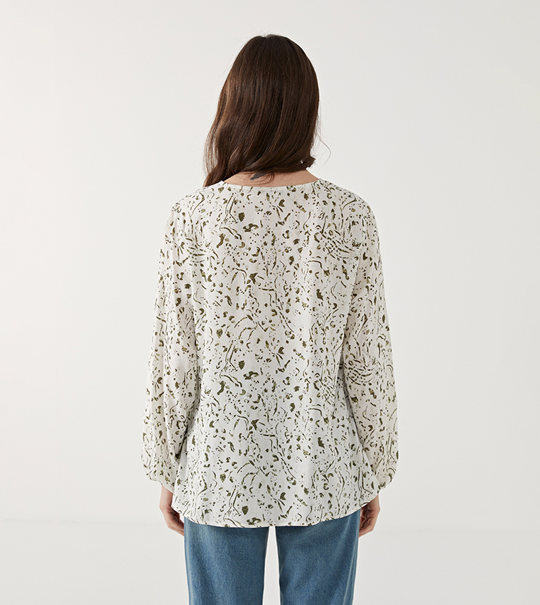 Patterned Tie-Up Neck Top