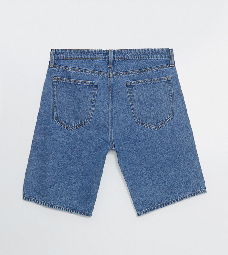 Faded Woven Denim Shorts