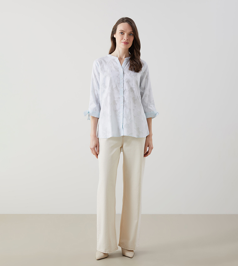 Jacquard 3/4 Sleeves Shirt