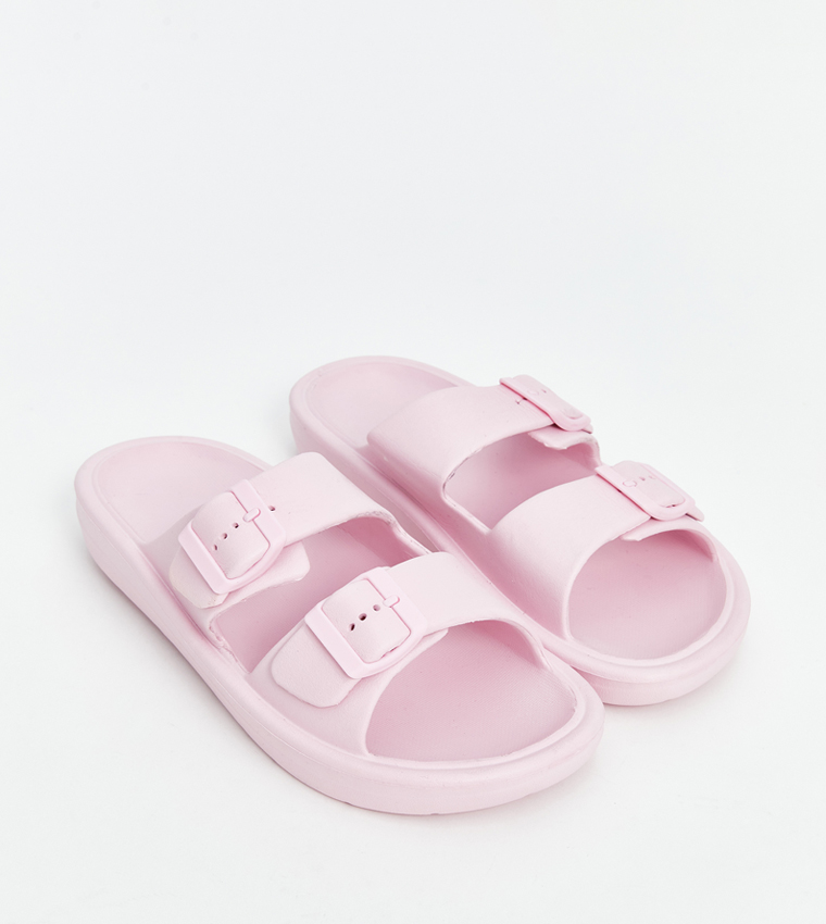 Double Strap Buckle Detail Comfort Sandals