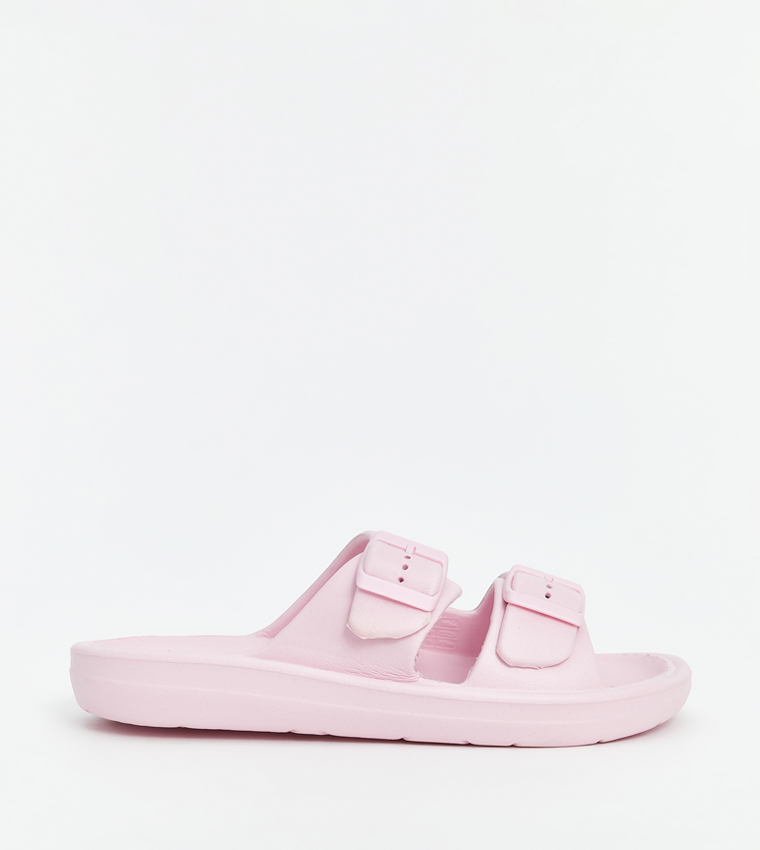 Double Strap Buckle Detail Comfort Sandals