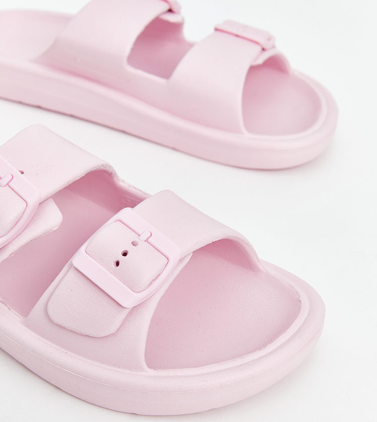 Double Strap Buckle Detail Comfort Sandals