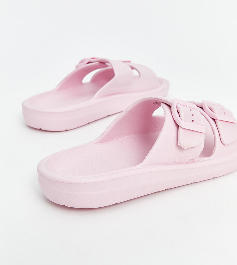 Double Strap Buckle Detail Comfort Sandals