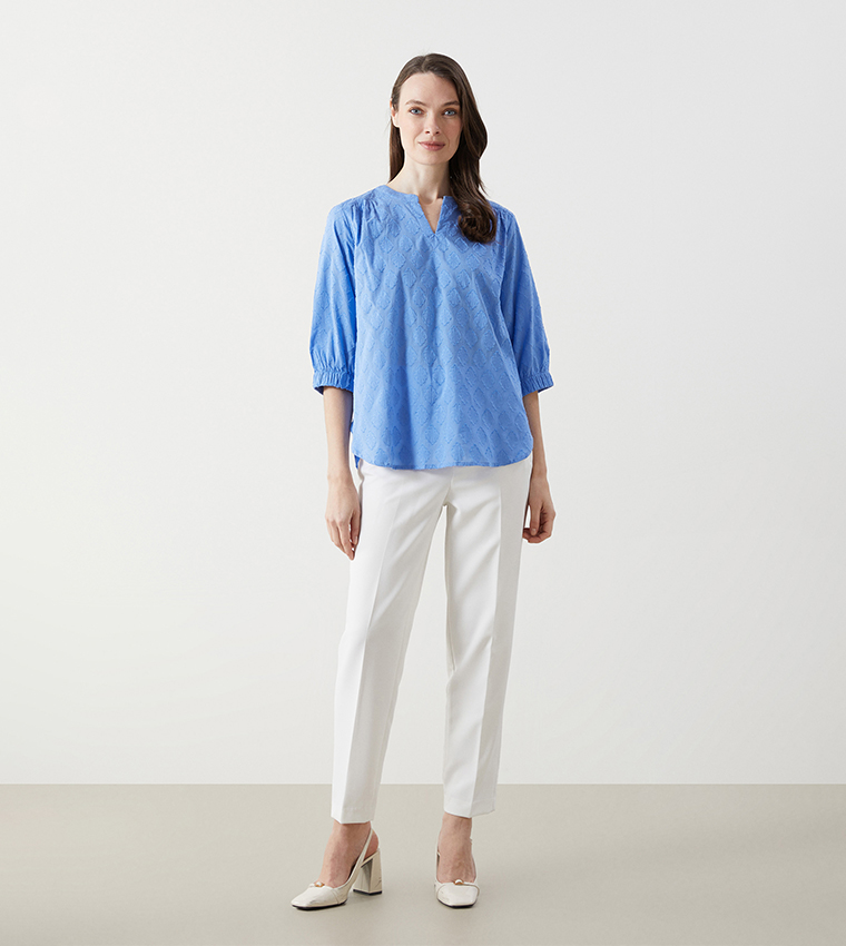 Self Patterned Split Neck Top