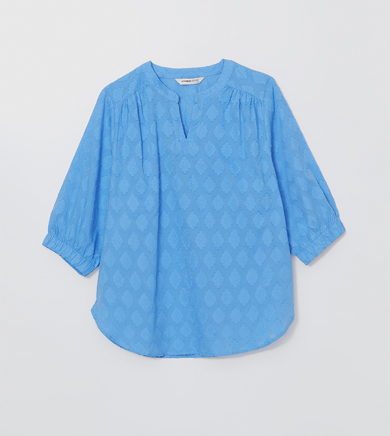 Self Patterned Split Neck Top