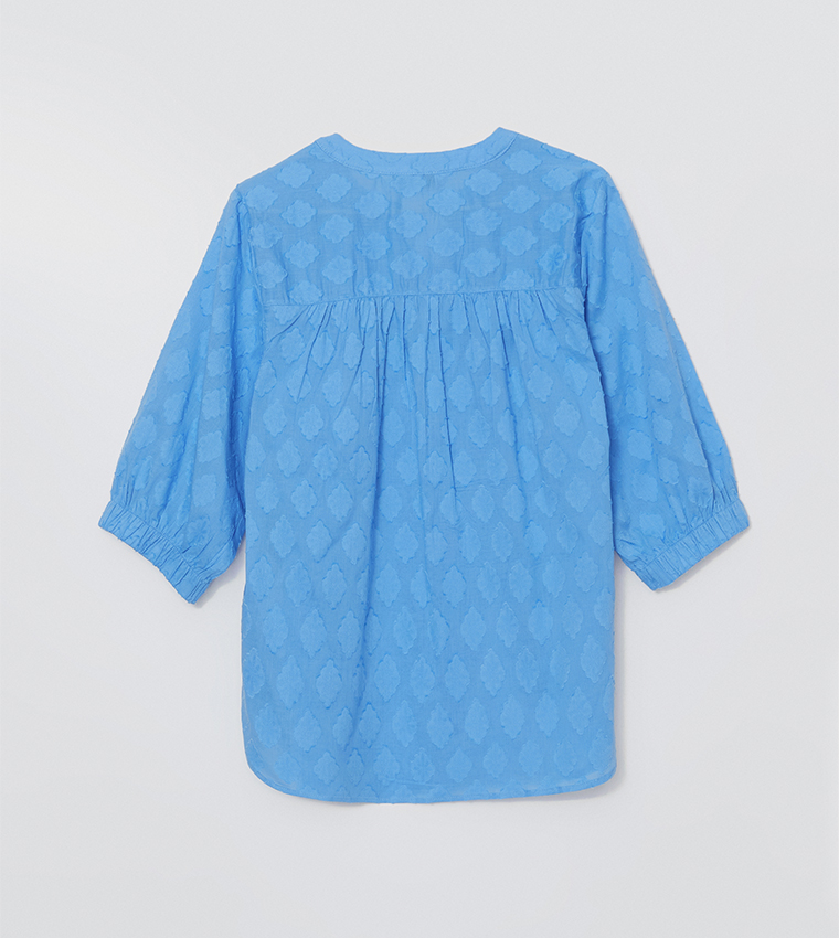 Self Patterned Split Neck Top