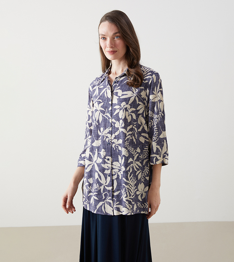 Patterned Button-Front Clothing Set