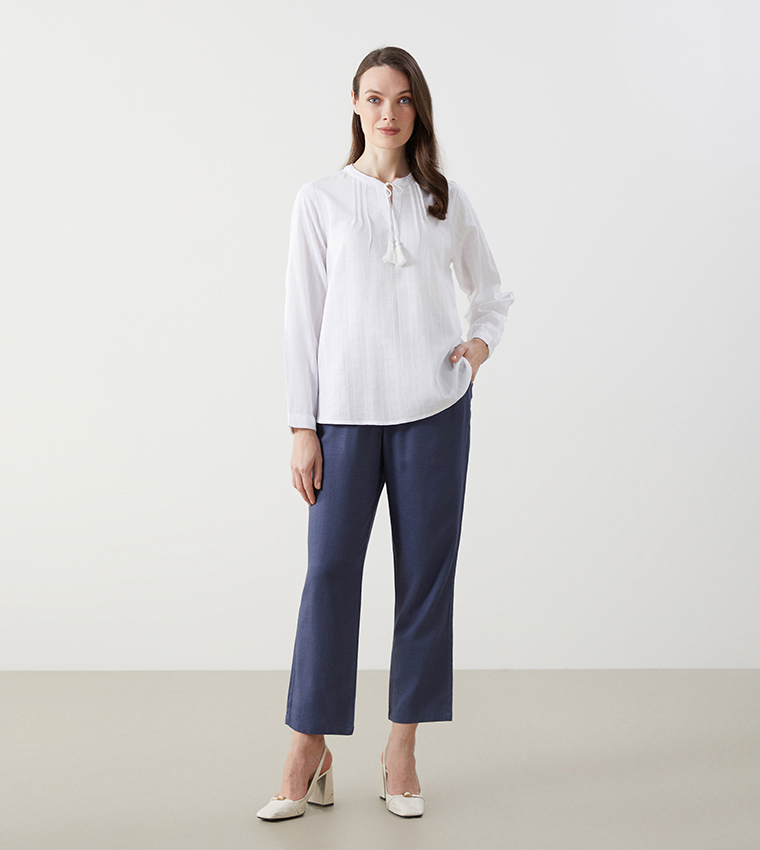 Self Patterned Tie-Up Neck Top