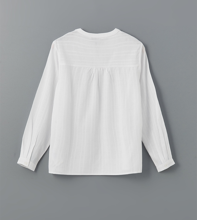Self Patterned Tie-Up Neck Top