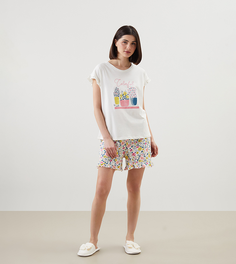 Printed Crew Neck Shorty Pyjama Set