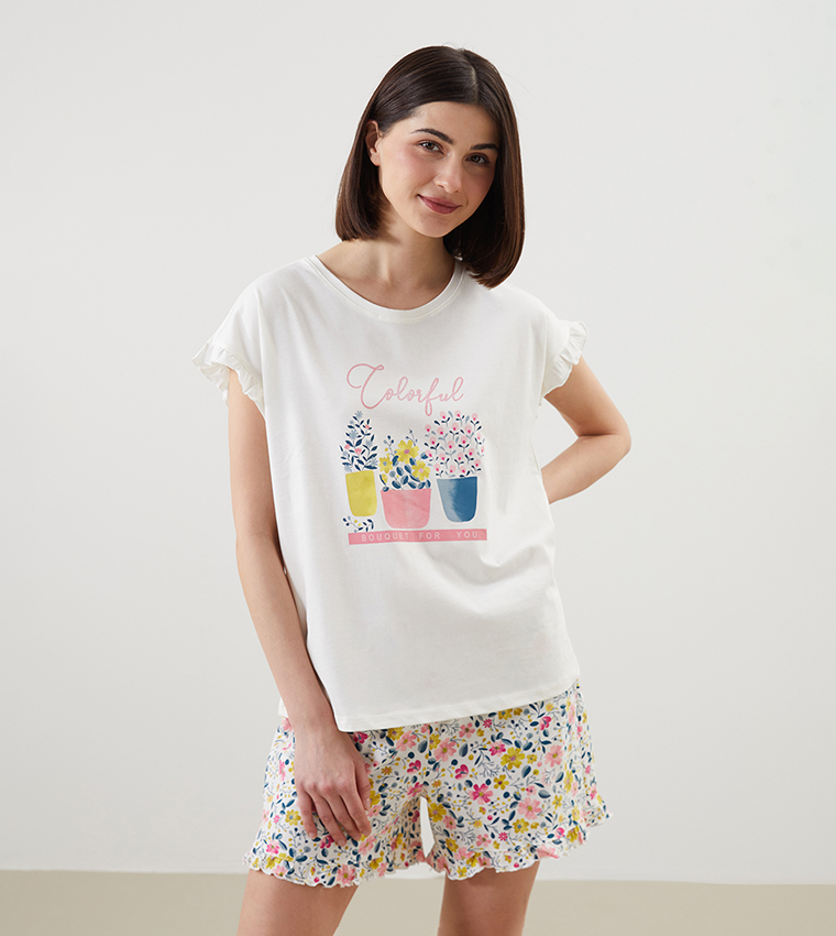 Printed Crew Neck Shorty Pyjama Set