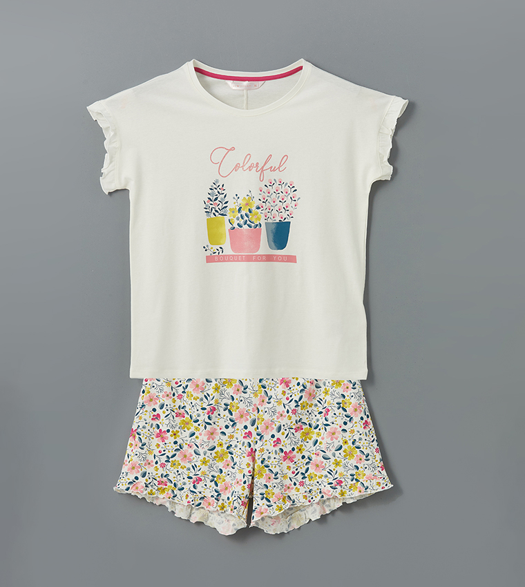 Printed Crew Neck Shorty Pyjama Set