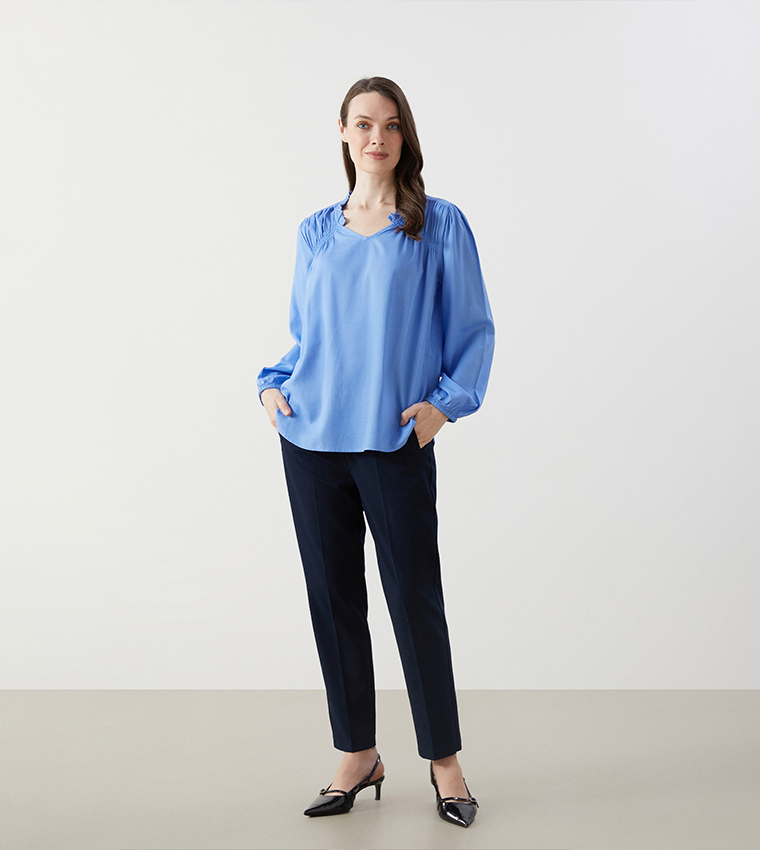 Ruched Detail Long Sleeves Top